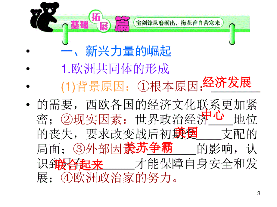 012届高三历史复习课件（浙江用）必修1第5单元第4课时__新兴力量的崛起与走向多极化.ppt_第3页