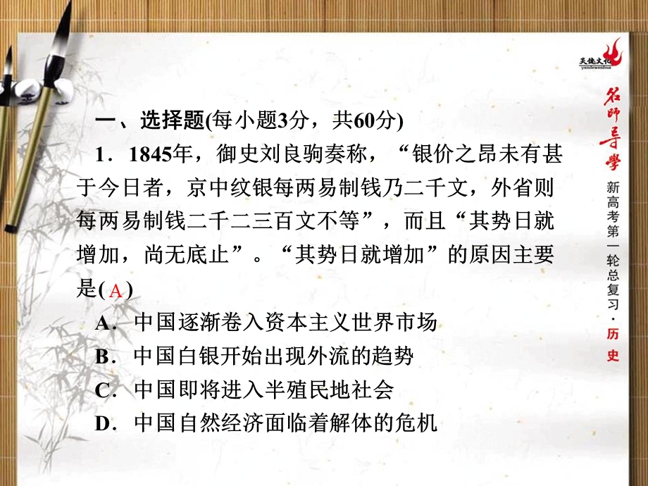 2013名师导学历史一轮复习课件（人教版必修2）：同步测试卷（九）.ppt_第2页