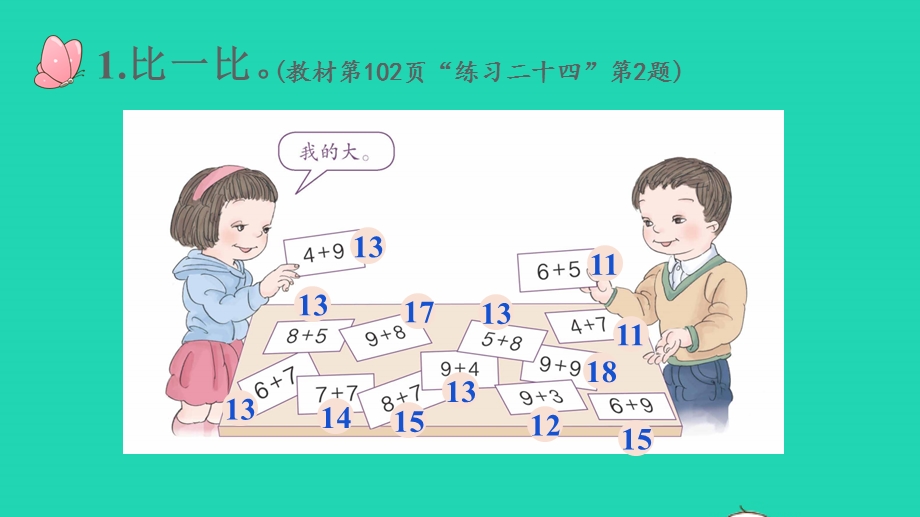 2022一年级数学上册 8 20以内的进位加法练习二十四(第6课时 整理和复习)课件 新人教版.pptx_第2页