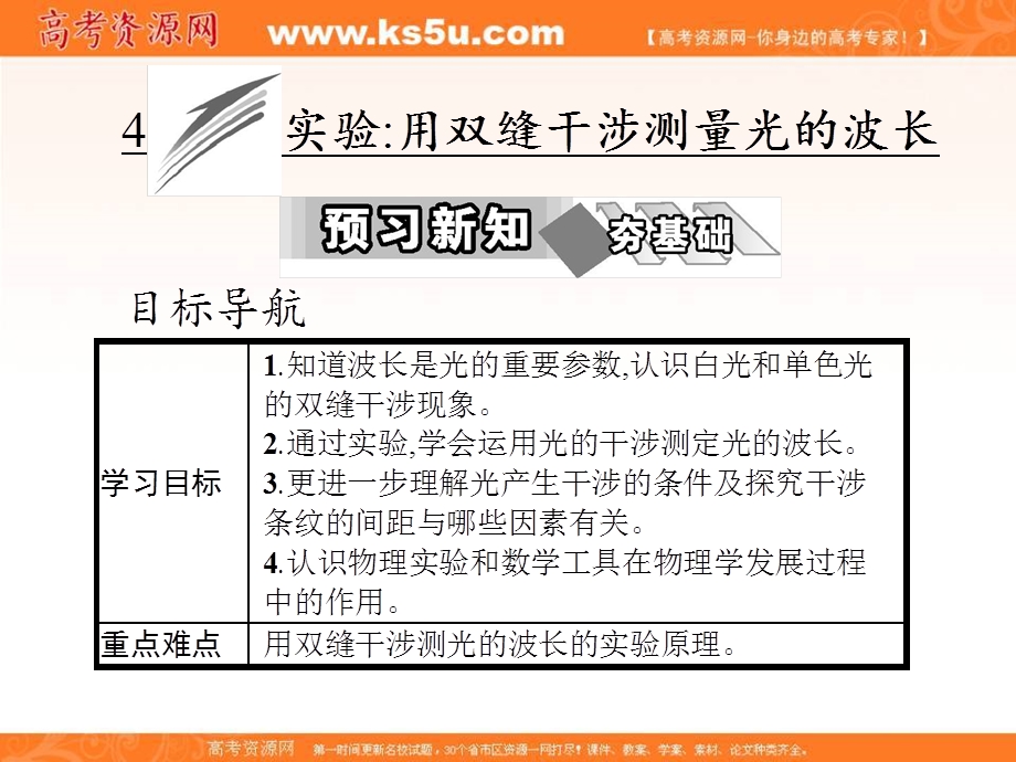 2017人教版高中物理选修3-4课件：第十三章 4 实验用双缝干涉测量光的波长 .ppt_第1页