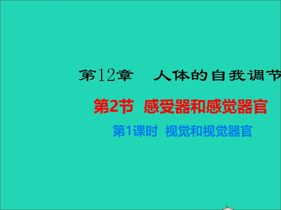 七年级生物下册 第四单元 生物圈中的人 第12章 人体的自我调节 第2节 感受器和感觉器官第1课时 视觉和视觉器官教学课件 （新版）北师大版.ppt_第1页