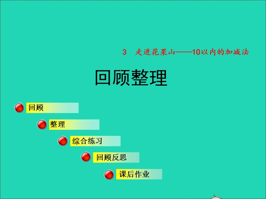 2021一年级数学上册 三 走进花果山——10以内数的加减法 回顾整理授课课件 青岛版六三制.ppt_第1页