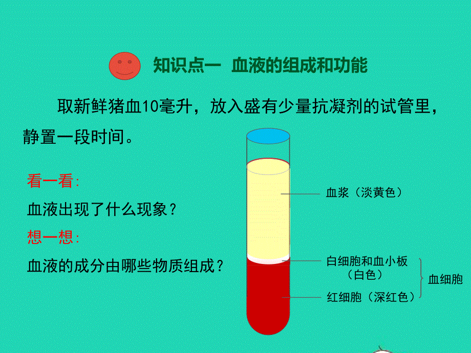 七年级生物下册 第4单元 生物圈中的人 第十章 人体内的物质运输和能量供给 第一节血液和血型教学课件 （新版）苏教版.pptx_第3页