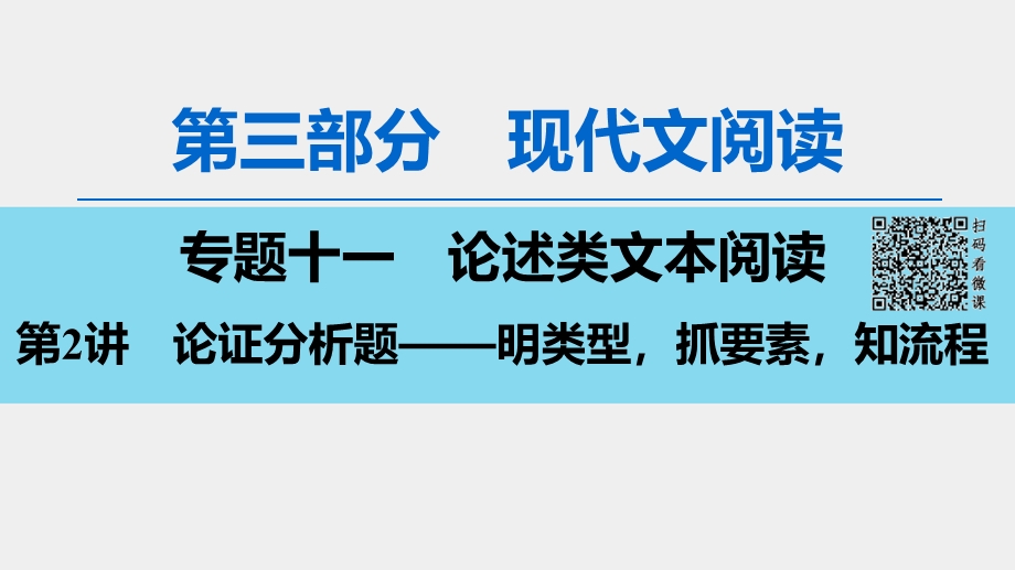 2020人教版高中语文一轮复习课件：第3部分 专题11　第2讲　论证分析题——明类型抓要素知流程 .ppt_第1页