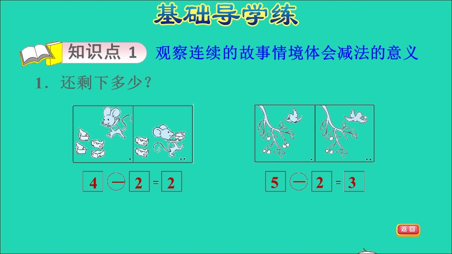 2021一年级数学上册 三 加与减（一）第2课时 还剩下多少练习二 用减法解决实际问题习题课件 北师大版.ppt_第3页