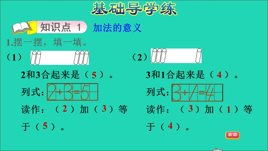 2021一年级数学上册 三 走进花果山——10以内数的加减法 信息窗1第1课时 5以内的加法习题课件 青岛版六三制.ppt_第3页