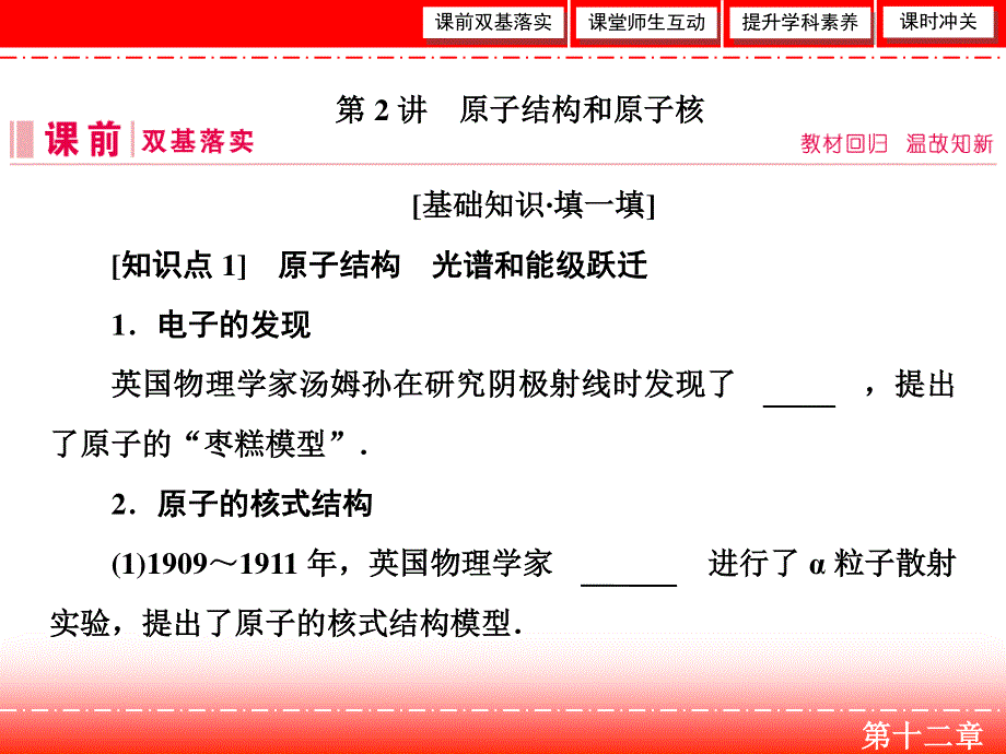 2020人教版高中物理总复习课件：第十二章 第2讲　原子结构和原子核 .ppt_第2页