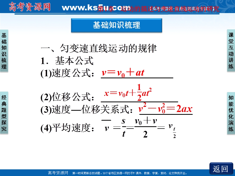 2012优化方案高三物理一轮复习课件--第1章第二节《匀变速直线运动的规律及应用》.ppt_第3页