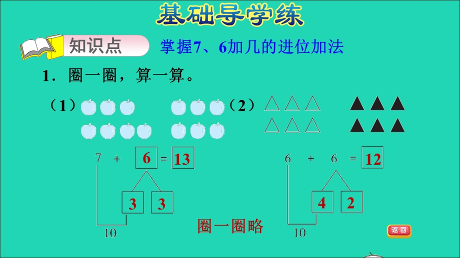 2021一年级数学上册 八 20以内的加法第3课时 7加几、6加几习题课件 冀教版.ppt_第3页