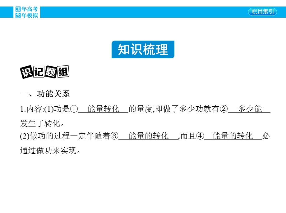 2016版《3年高考2年模拟课标物理》高考大一轮复习课件：第五章 机械能及其守恒定律 第4讲 功能关系 能量守恒定律.pptx_第1页