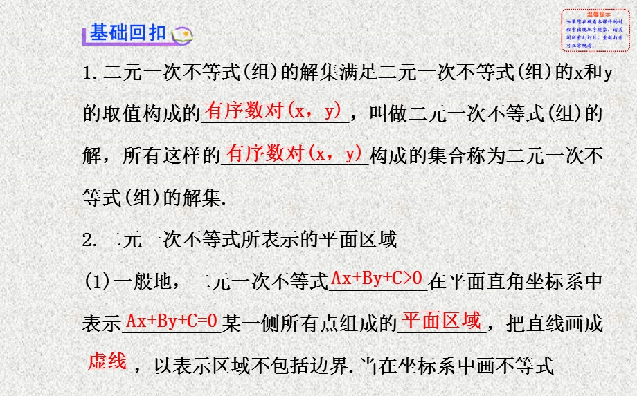 2014年人教A版数学理（广东用）配套课件：第六章 第三节二元一次不等式(组)与简单的线性规划问题.ppt_第3页