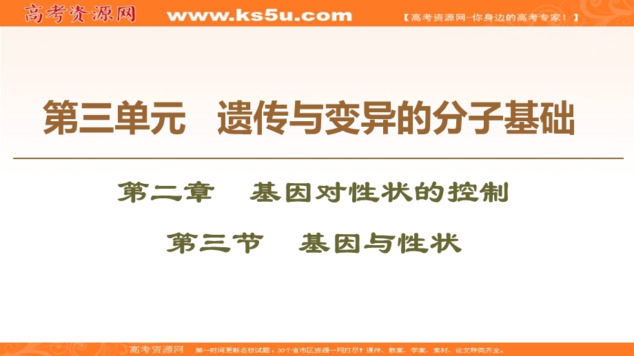 2019-2020学年中图版生物必修二课件：第3单元 第2章 第3节　基因与性状 .ppt_第1页