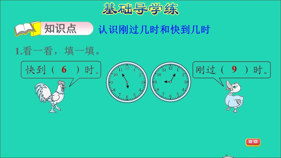 2022一年级数学下册 第2单元 下雨了——认识钟表（刚过几时和快到几时）习题课件 青岛版六三制.ppt_第3页