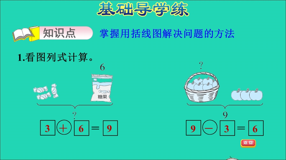 2021一年级数学上册 五 10以内的加法和减法第4课时 用括线图解决问题习题课件 冀教版.ppt_第3页