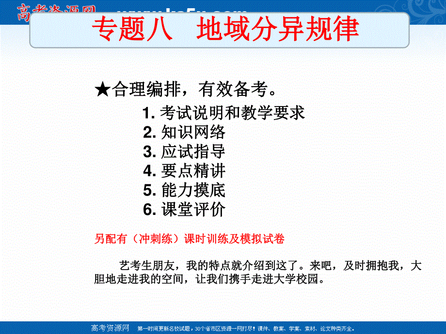 2019艺考生文化课冲刺点金-地理课件：专题八 课时14地域分异规律 .ppt_第1页