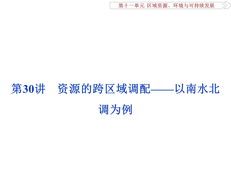 2017优化方案高考地理总复习（鲁教版）课件：第十一单元第30讲 资源的跨区域调配——以南水北调为例.ppt_第1页