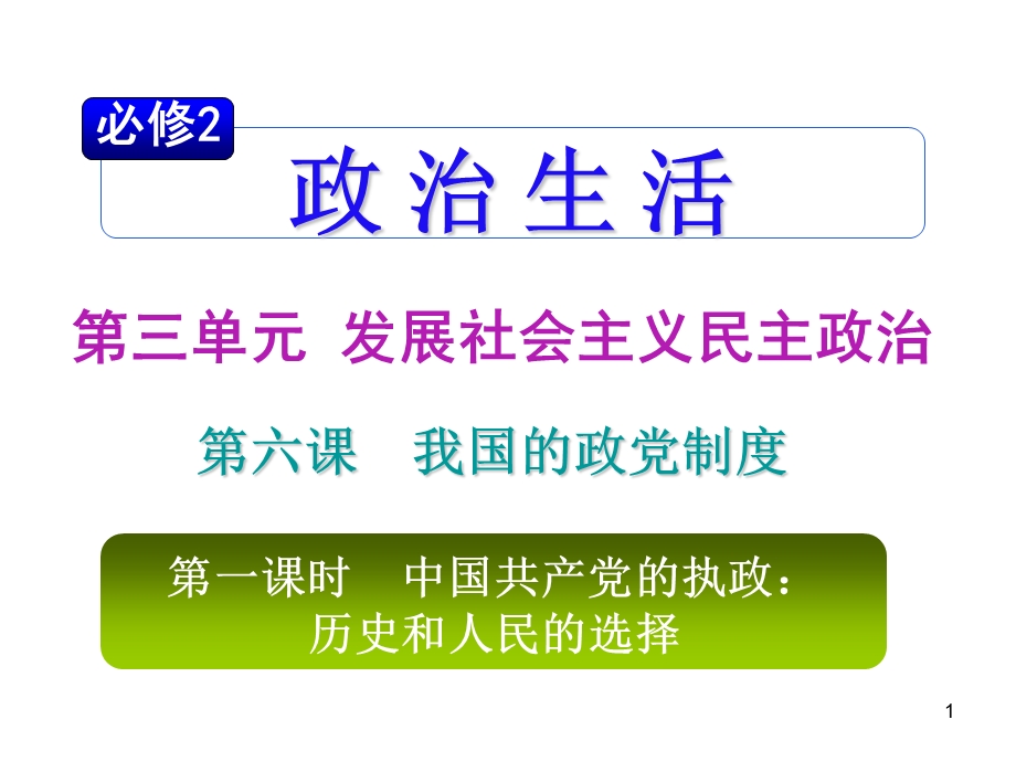 012届高考复习政治课件（人教山西用）必修2第3单元第6课第1课时___中国共产党执政：历史和人民的选择.ppt_第1页