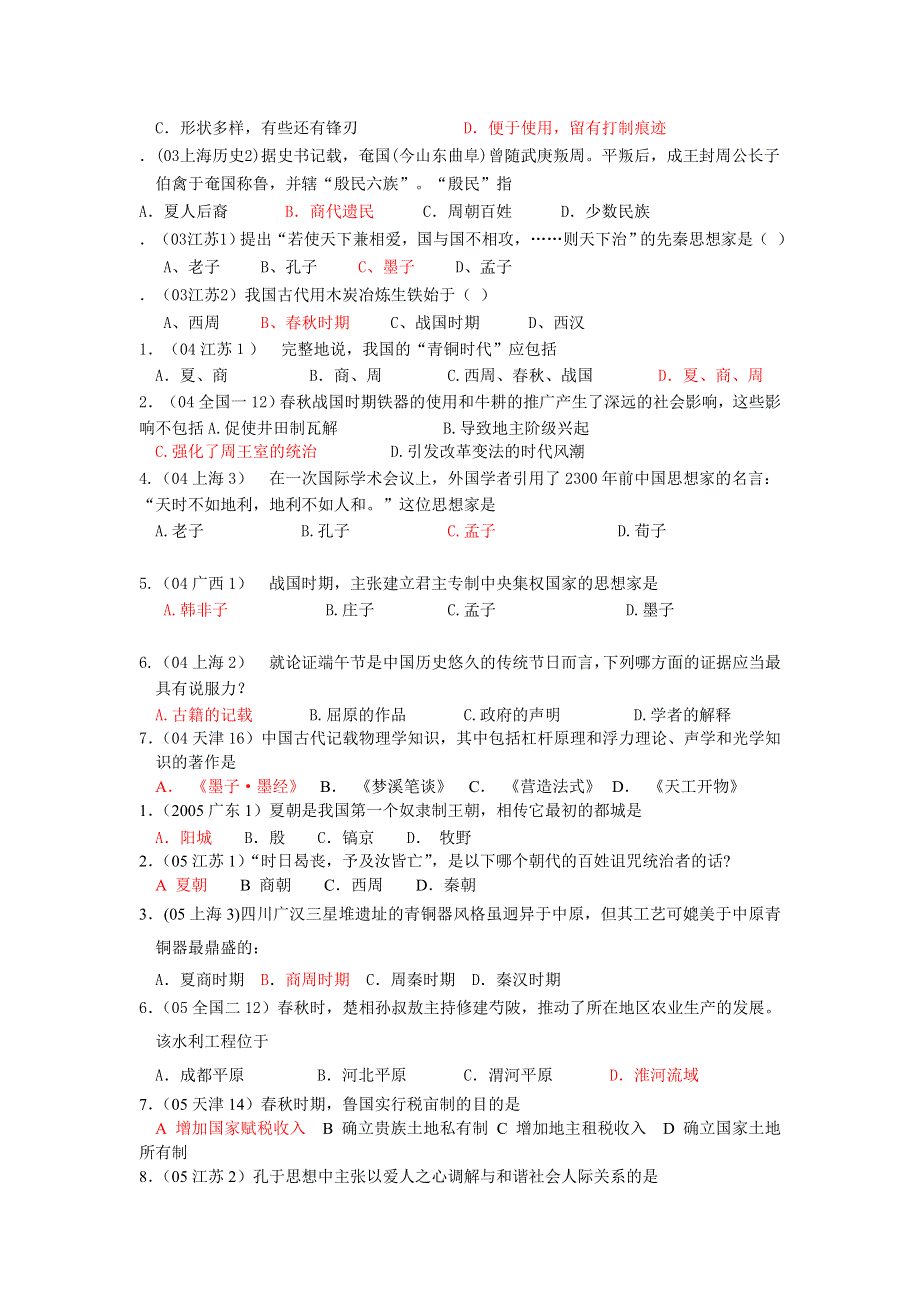 01－06全国各地高考题中国古代史章节分布.doc_第2页