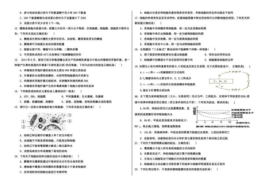 (新人教)2015届高三生物阶段测试一生物试题（必修一前四章）.doc_第2页