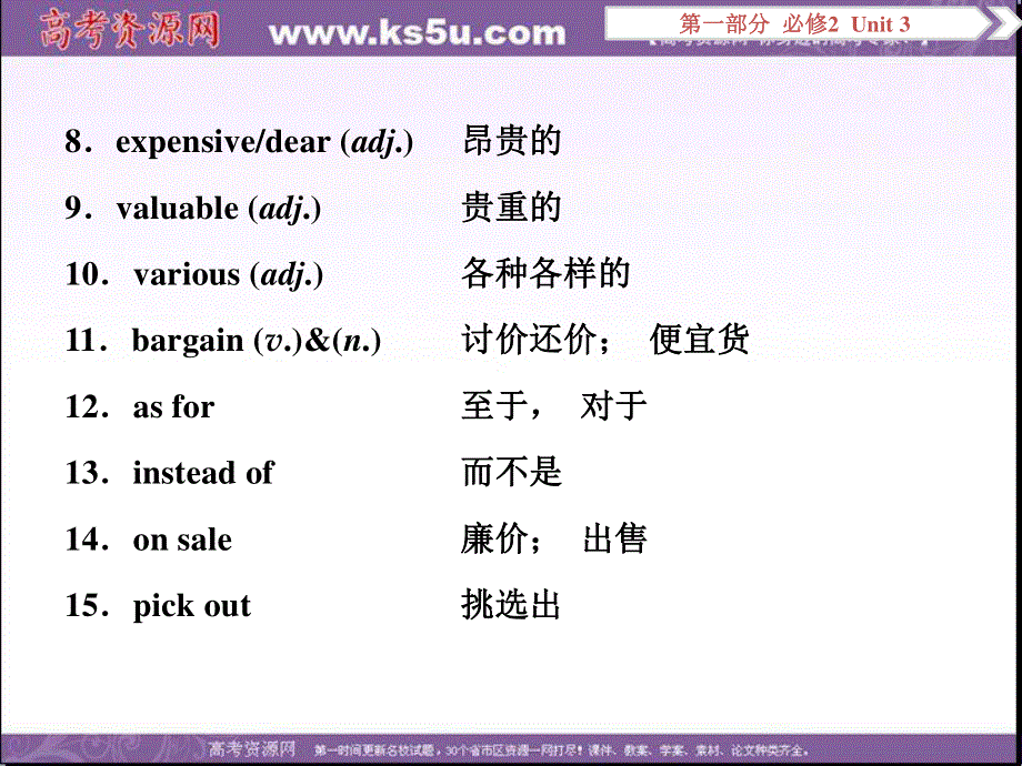 2017优化方案高考总复习&英语（浙江专用）课件：第一部分 基础考点聚焦 必修2UNIT3 .ppt_第3页