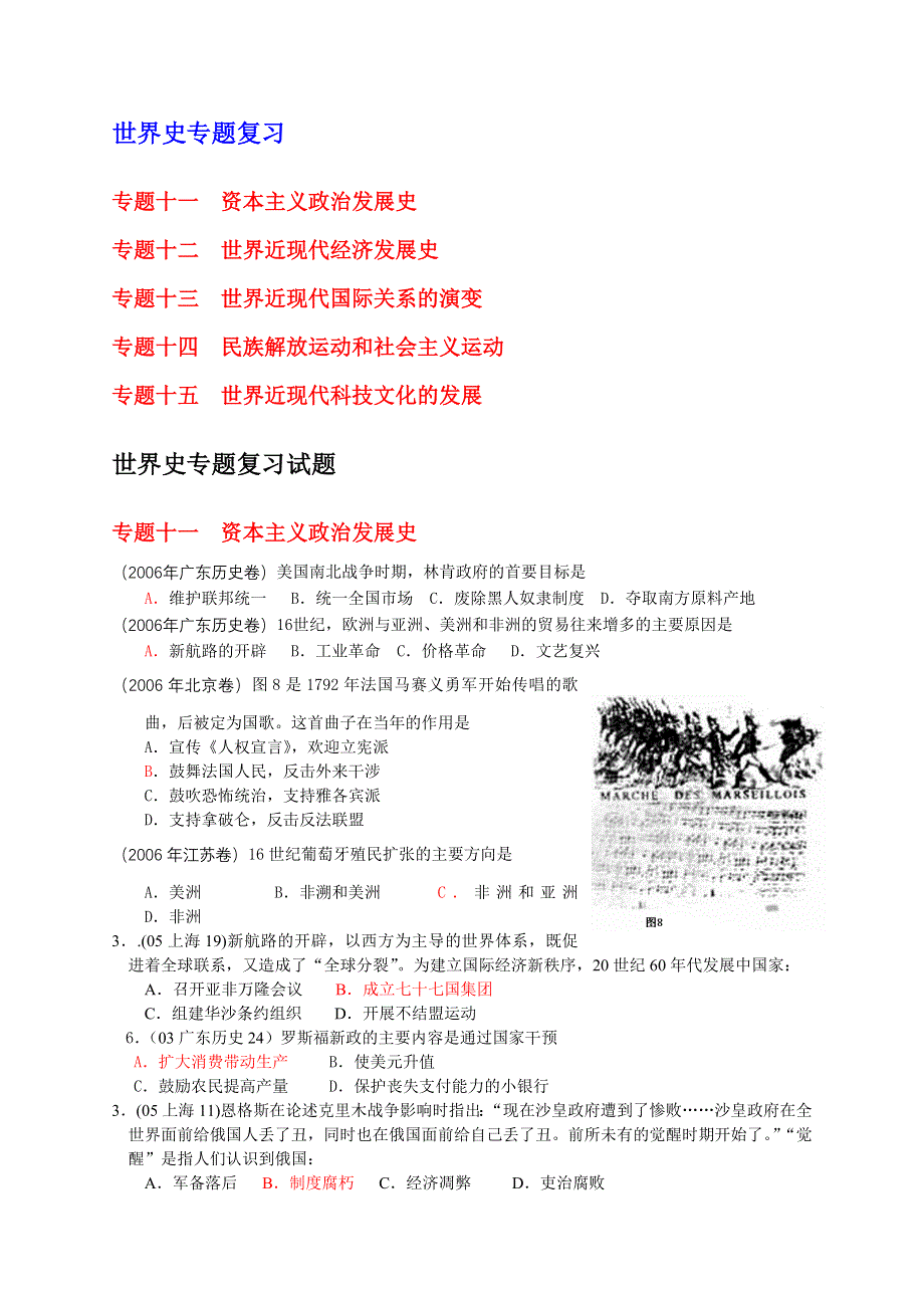 02-06全国各地高考世界近现代史专题分布.doc_第1页