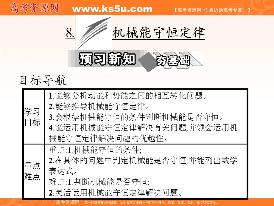 2016-2017学年人教版高中物理必修二课件：第七章 8-机械能守恒定律 .ppt_第1页