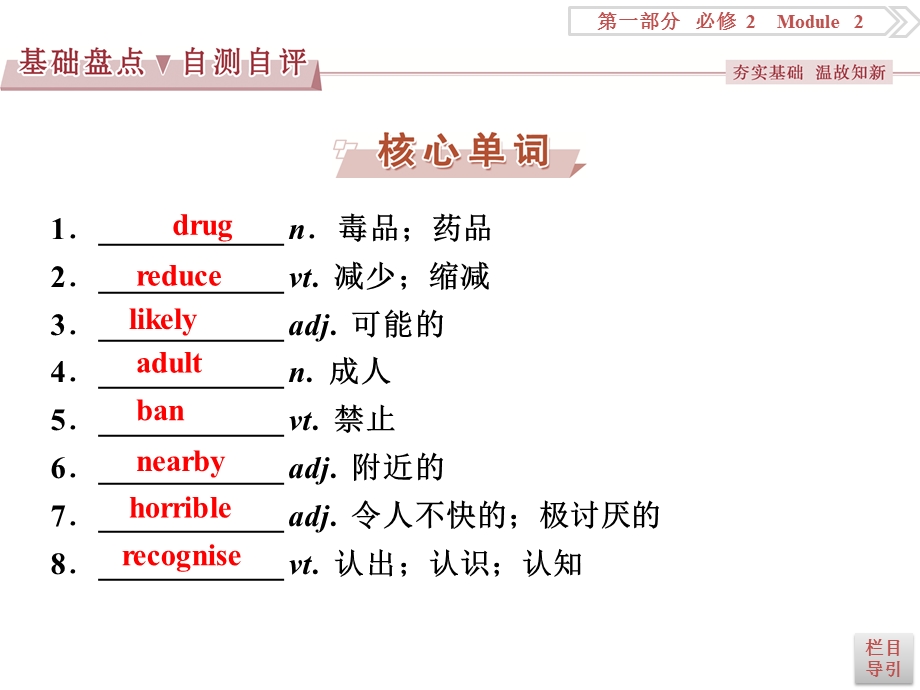 2017优化方案高考总复习&英语（外研版）课件：第一部分基础考点聚焦 必修2MODULE2 .ppt_第2页