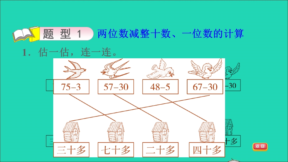 2022一年级数学下册 第4单元 100以内的加法和减法（一）第4课时 两位数减整十数、一位数（不退位）两位数减整十数、一位数(不退位)的强化练习习题课件 苏教版.ppt_第3页