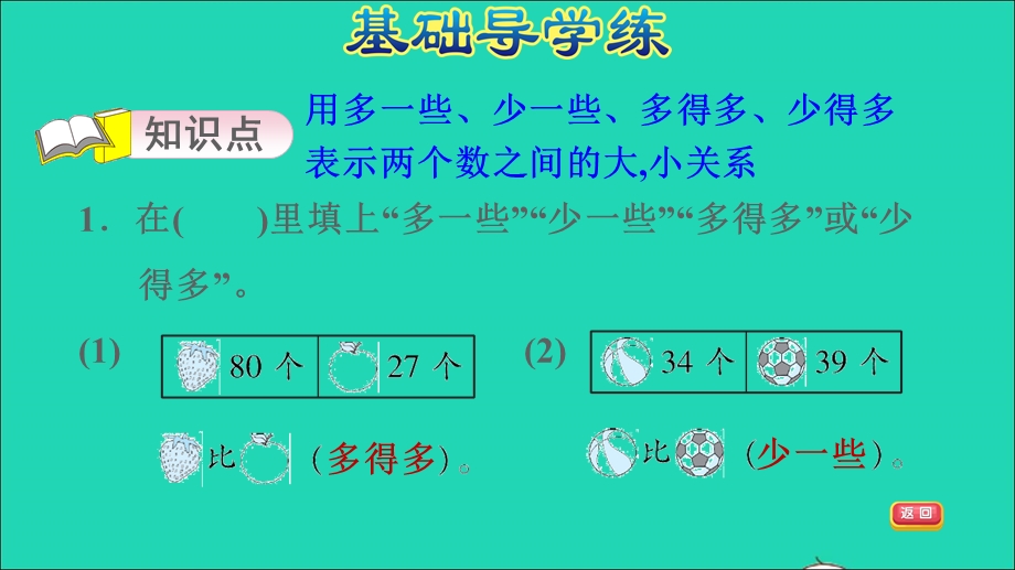 2022一年级数学下册 第4单元 100以内数的认识2 数的顺序比较大小第4课时 多一些、少一些、多得多、少得多习题课件 新人教版.ppt_第3页