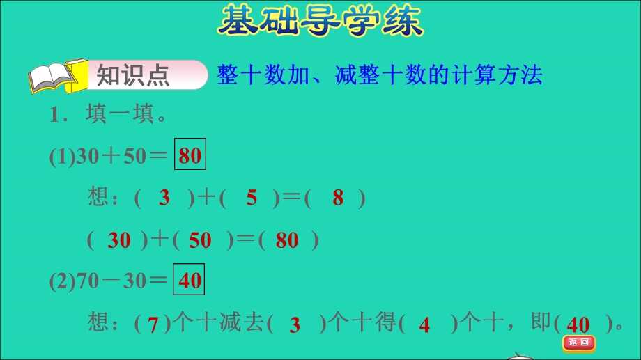 2022一年级数学下册 第4单元 100以内的加法和减法（一）第1课时 整十数加、减整十数习题课件 苏教版.ppt_第3页