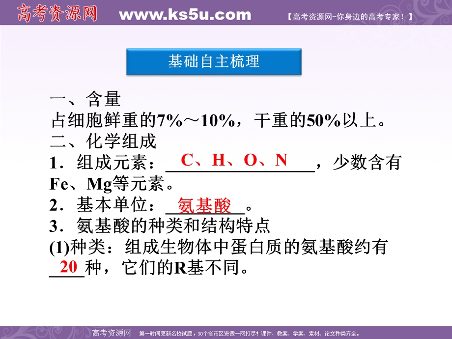 2012优化方案高考生物总复习人教版（广东专用）（课件）：必修1第2章第2节生命活动的主要承担者——蛋白质.ppt_第3页