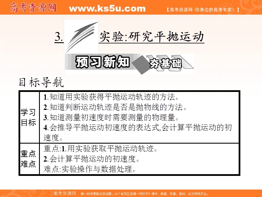 2016-2017学年人教版高中物理必修二课件：第五章 3-实验研究平抛运动 .ppt_第1页