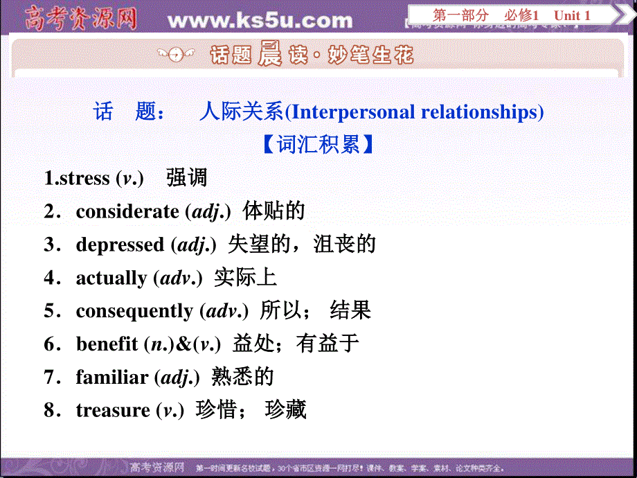 2017优化方案高考总复习&英语（人教版）课件：第一部分 基础考点聚焦 必修1UNIT 1 .ppt_第2页