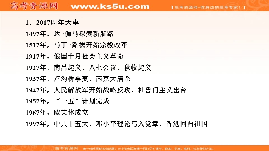 2018大二轮高考总复习历史（专题版）课件：（五）2017－2018年周年大事 .ppt_第2页