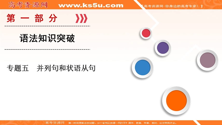 2018大二轮高考总复习英语课件：第01部分 专题05 并列句和状语从句 .ppt_第1页