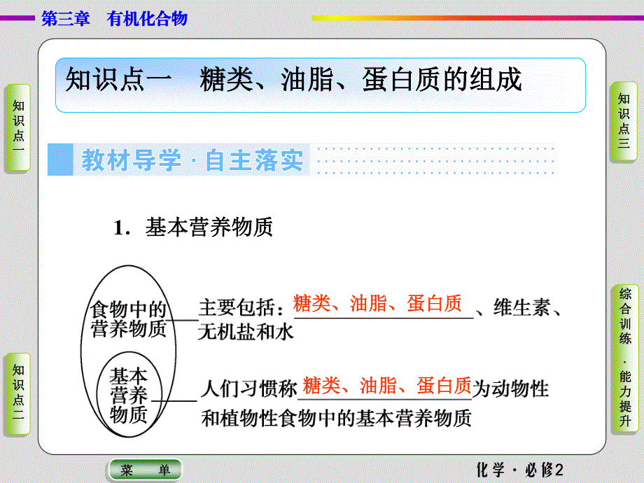 2019-2020学年人教版化学必修二抢分教程课件：第三章第四节 基本营养物质 .ppt_第3页