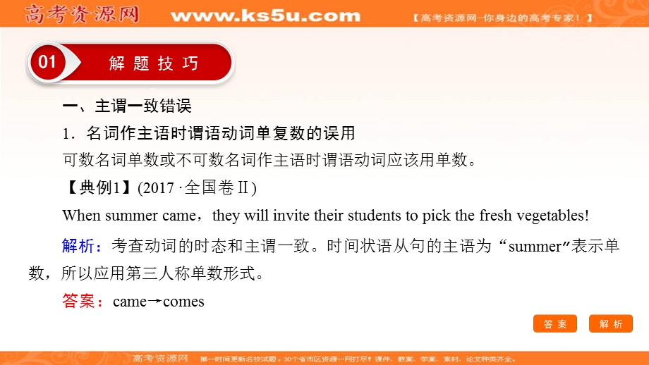 2018大二轮高考总复习英语课件：第02部分 专题05 第02节 句法及语篇型错误 .ppt_第3页