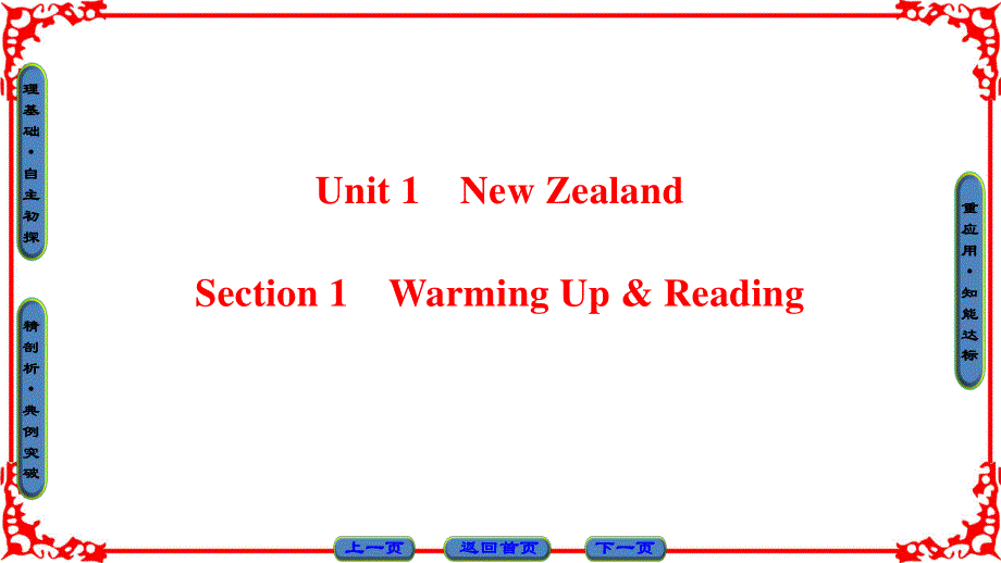 2016-2017学年人教版高中英语选修11课件 UNIT 1 NEW ZEALAND UNIT 1 SECTION 1　WARMING UP & READING .ppt_第1页