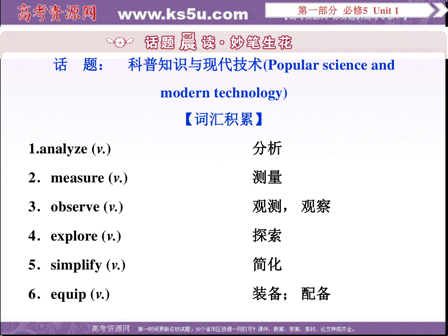 2017优化方案高考总复习&英语（浙江专用）课件：第一部分 基础考点聚焦 必修5UNIT1 .ppt_第2页