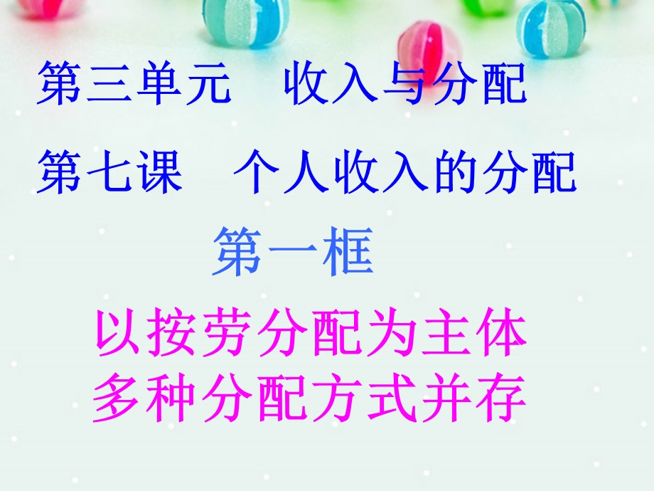 2013学年高一政治精品课件：3.7.1 按劳分配为主体 多种分配方式并存5 新人教版必修1.ppt_第1页