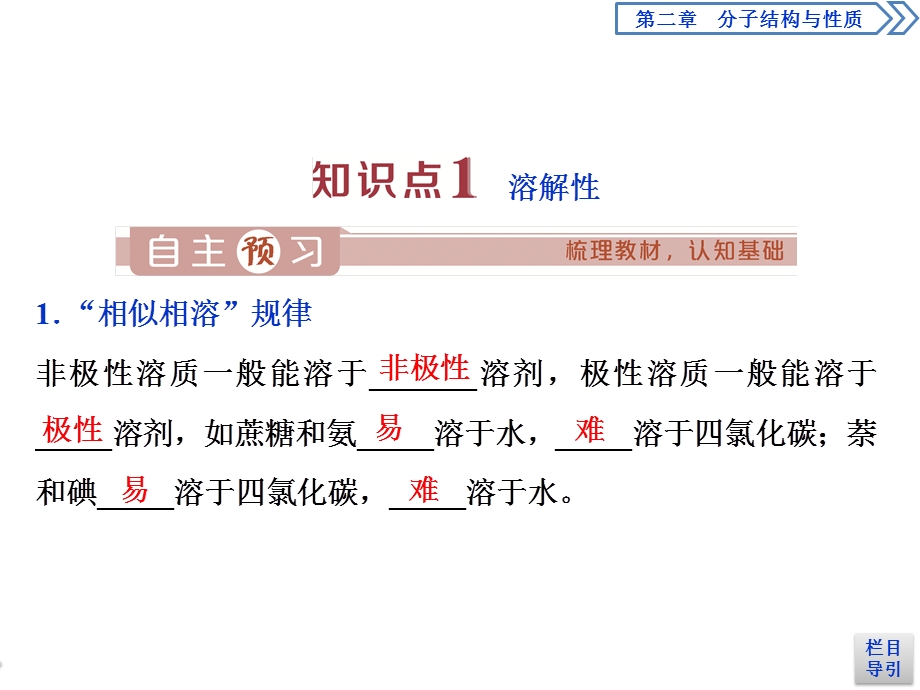 2019-2020学年人教版化学选修三江苏专用课件：第二章 第三节　第2课时　溶解性、手性、无机含氧酸分子的酸性 .ppt_第3页