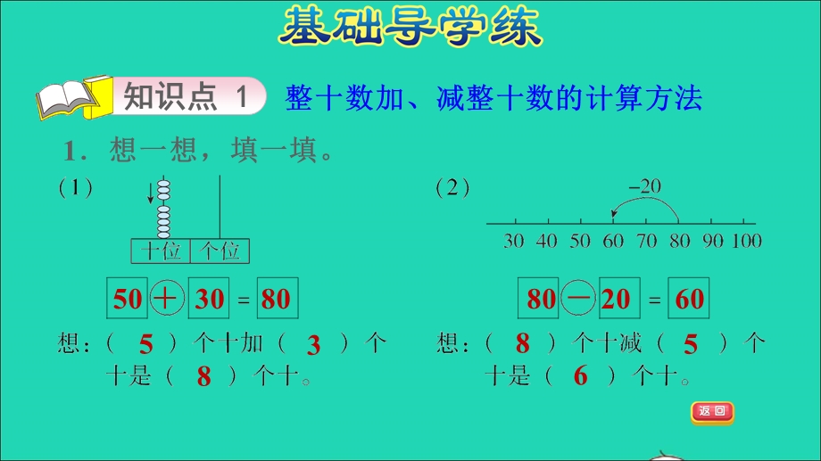 2022一年级数学下册 第5单元 加与减（二）第1课时 小兔请客（整十数加、减整十数）习题课件 北师大版.ppt_第3页