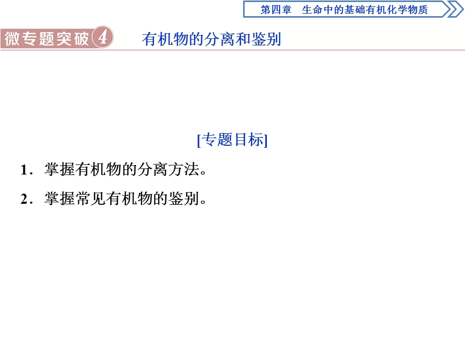 2019-2020学年人教版化学选修五新素养同步课件：第四章 微专题突破4　有机物的分离和鉴别 .ppt_第1页