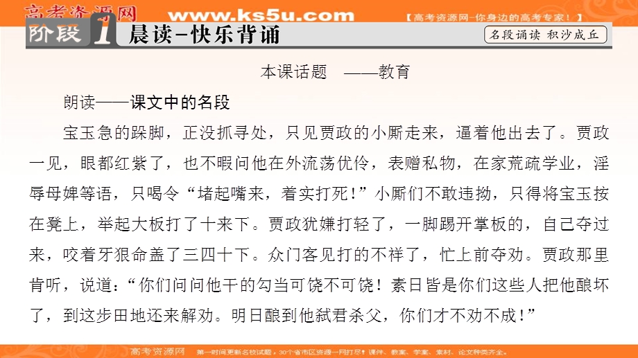 2016-2017学年粤教版高中语文必修四课件：第3单元 9 宝玉挨打 .ppt_第2页