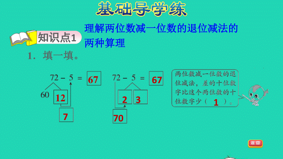 2022一年级数学下册 第6单元 100以内的加法和减法(一)3 两位数减一位数、整十数第3课时 两位数减一位数的退位减法习题课件 新人教版.ppt_第3页