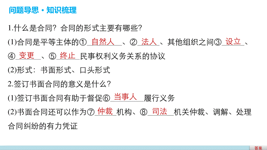 2017届高考政治二轮复习（浙江专用课件）专题复习：专题二十二　信守合同与违约 考点一 .pptx_第2页