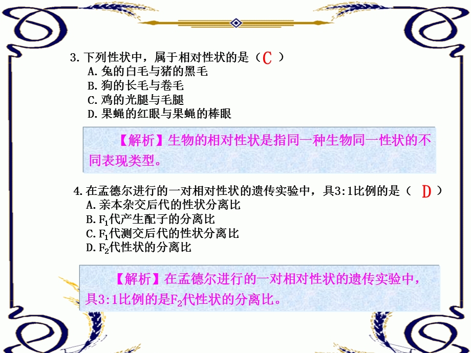 2013学年高一新人教版生物必修2练案课件 练案1 孟德尔的豌豆杂交实验（一）.ppt_第2页