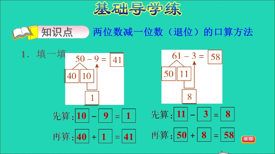 2022一年级数学下册 第6单元 100以内的加法和减法（二）第2课时 两位数减一位数（退位）习题课件 苏教版.ppt_第3页