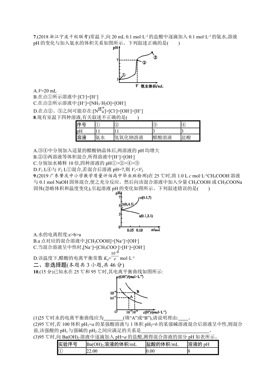 2020版高考化学大一轮（鲁科版）课时规范练26水溶液　酸碱中和滴定 WORD版含解析.doc_第2页