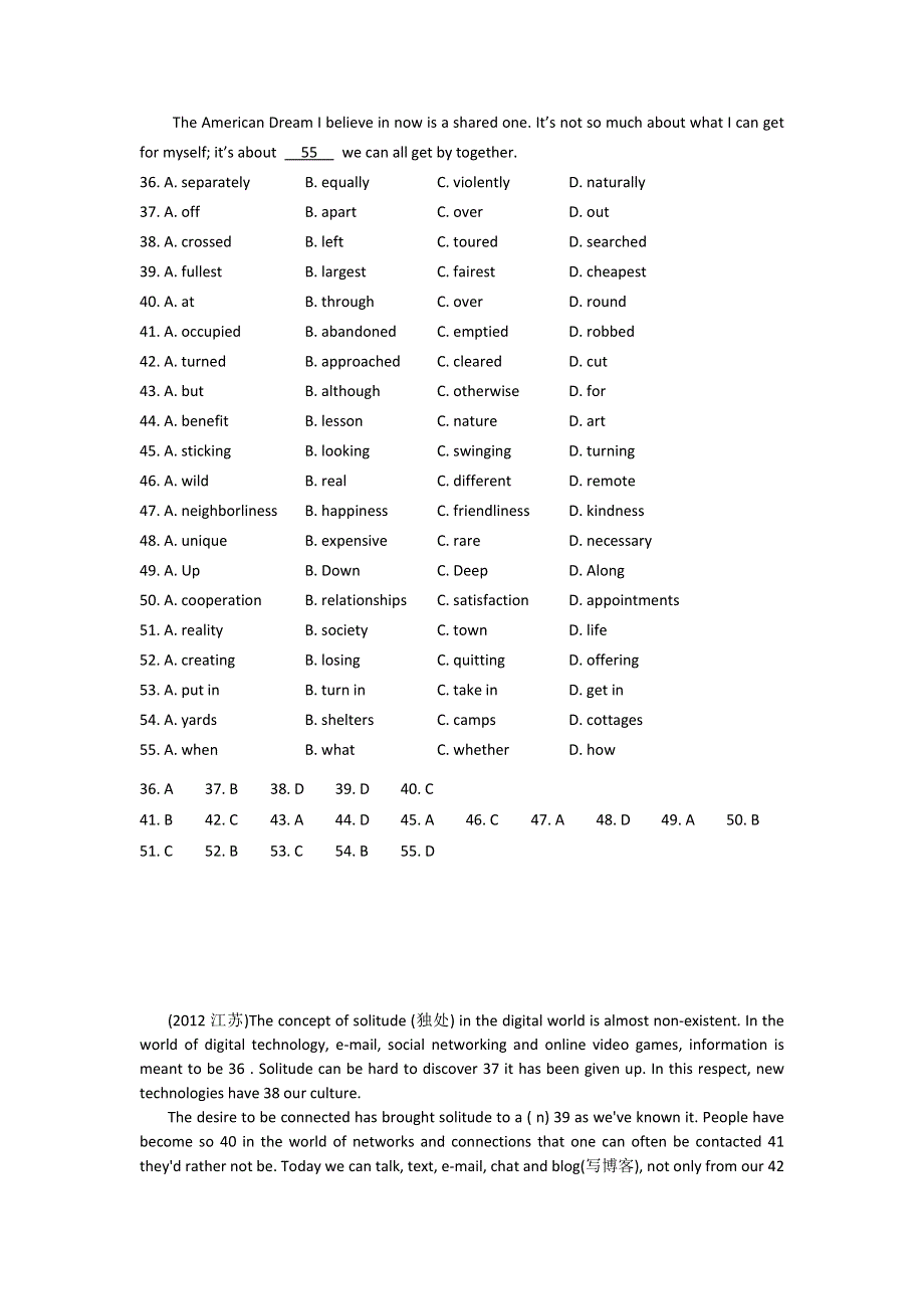 《4年高考》江苏省2011-2014年高考英语真题汇编：完形填空题.doc_第3页